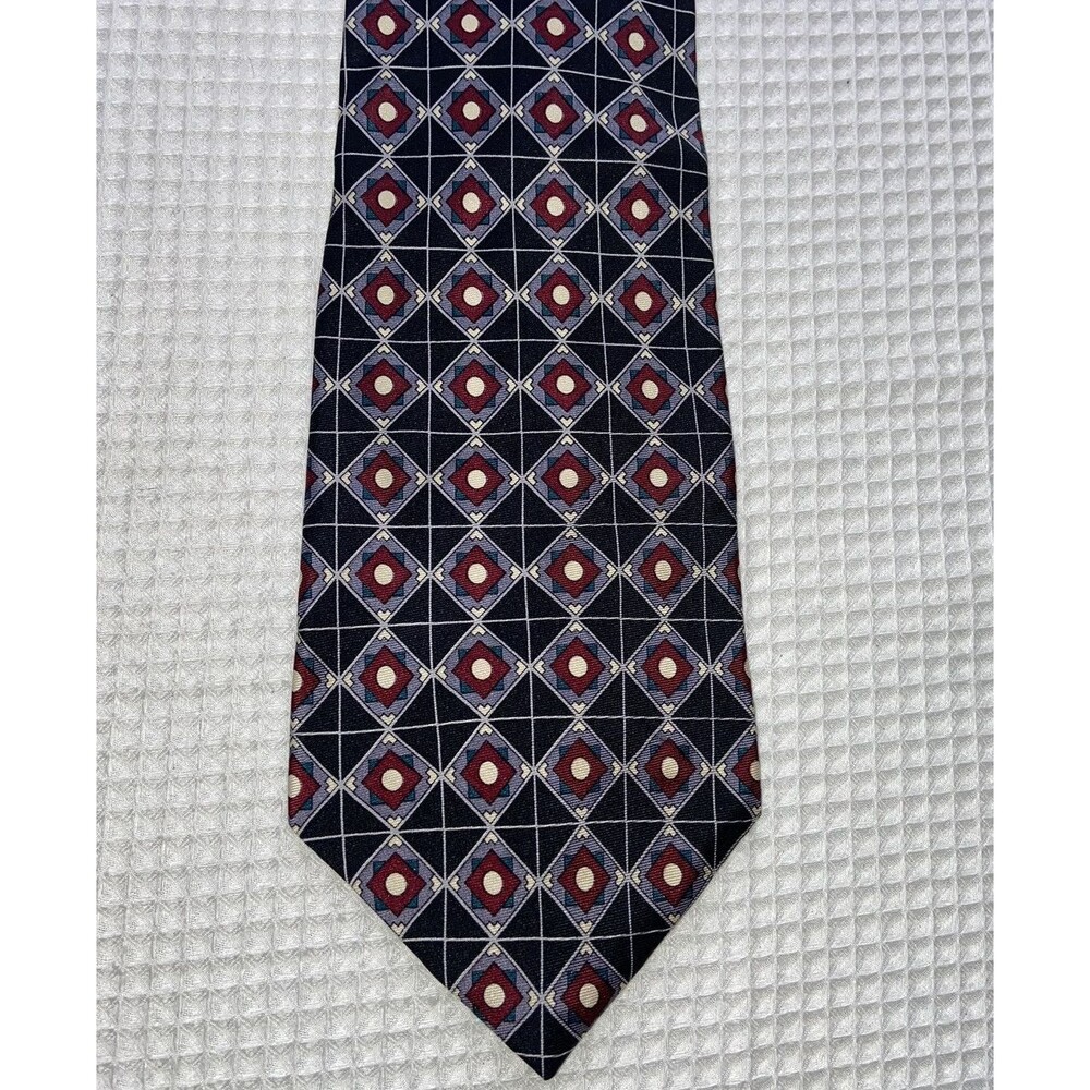 Albert Nipon Men's Silk Tie Geometric Medallion Abstract Navy Red 55” Career
